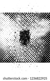 Grunge overlay layer. Abstract black and white vector background. Monochrome vintage surface with dirty pattern in cracks, spots, dots. Old wall in dark horror style design
