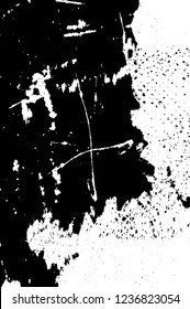 Grunge overlay layer. Abstract black and white vector background. Monochrome vintage surface with dirty pattern in cracks, spots, dots. Old wall in dark horror style design