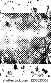 Grunge overlay layer. Abstract black and white vector background. Monochrome vintage surface with dirty pattern in cracks, spots, dots. Old wall in dark horror style design