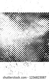 Grunge overlay layer. Abstract black and white vector background. Monochrome vintage surface with dirty pattern in cracks, spots, dots. Old wall in dark horror style design