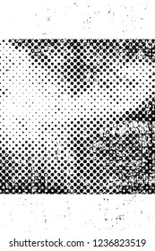 Grunge overlay layer. Abstract black and white vector background. Monochrome vintage surface with dirty pattern in cracks, spots, dots. Old wall in dark horror style design