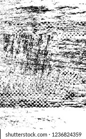 Grunge overlay layer. Abstract black and white vector background. Monochrome vintage surface with dirty pattern in cracks, spots, dots. Old wall in dark horror style design