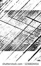 Grunge overlay layer. Abstract black and white vector background. Monochrome vintage surface with dirty pattern in cracks, spots, dots. Old wall in dark horror style design