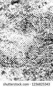 Grunge overlay layer. Abstract black and white vector background. Monochrome vintage surface with dirty pattern in cracks, spots, dots. Old wall in dark horror style design