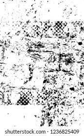 Grunge overlay layer. Abstract black and white vector background. Monochrome vintage surface with dirty pattern in cracks, spots, dots. Old wall in dark horror style design