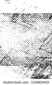 Grunge overlay layer. Abstract black and white vector background. Monochrome vintage surface with dirty pattern in cracks, spots, dots. Old wall in dark horror style design