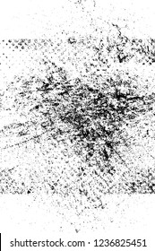 Grunge overlay layer. Abstract black and white vector background. Monochrome vintage surface with dirty pattern in cracks, spots, dots. Old wall in dark horror style design