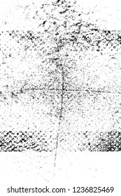 Grunge overlay layer. Abstract black and white vector background. Monochrome vintage surface with dirty pattern in cracks, spots, dots. Old wall in dark horror style design