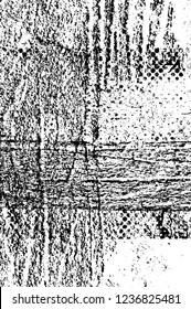 Grunge overlay layer. Abstract black and white vector background. Monochrome vintage surface with dirty pattern in cracks, spots, dots. Old wall in dark horror style design