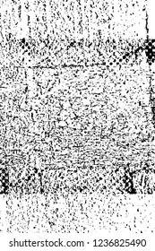 Grunge overlay layer. Abstract black and white vector background. Monochrome vintage surface with dirty pattern in cracks, spots, dots. Old wall in dark horror style design