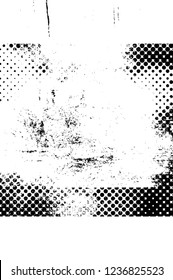 Grunge overlay layer. Abstract black and white vector background. Monochrome vintage surface with dirty pattern in cracks, spots, dots. Old wall in dark horror style design