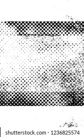 Grunge overlay layer. Abstract black and white vector background. Monochrome vintage surface with dirty pattern in cracks, spots, dots. Old wall in dark horror style design