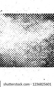 Grunge overlay layer. Abstract black and white vector background. Monochrome vintage surface with dirty pattern in cracks, spots, dots. Old wall in dark horror style design