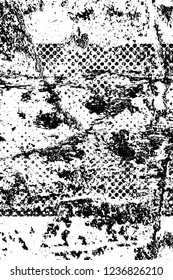 Grunge overlay layer. Abstract black and white vector background. Monochrome vintage surface with dirty pattern in cracks, spots, dots. Old wall in dark horror style design