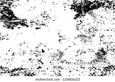 Grunge overlay layer. Abstract black and white vector background. Monochrome vintage surface with dirty pattern in cracks, spots, dots. Old wall in dark horror style design