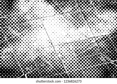 Grunge overlay layer. Abstract black and white vector background. Monochrome vintage surface with dirty pattern in cracks, spots, dots. Old wall in dark horror style design