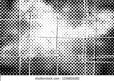 Grunge overlay layer. Abstract black and white vector background. Monochrome vintage surface with dirty pattern in cracks, spots, dots. Old wall in dark horror style design