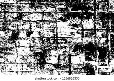 Grunge overlay layer. Abstract black and white vector background. Monochrome vintage surface with dirty pattern in cracks, spots, dots. Old wall in dark horror style design