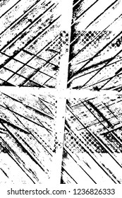 Grunge overlay layer. Abstract black and white vector background. Monochrome vintage surface with dirty pattern in cracks, spots, dots. Old wall in dark horror style design