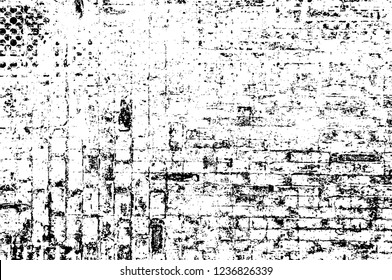 Grunge overlay layer. Abstract black and white vector background. Monochrome vintage surface with dirty pattern in cracks, spots, dots. Old wall in dark horror style design