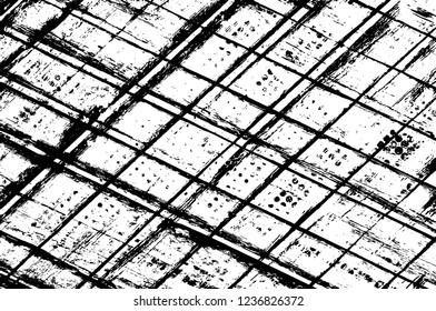 Grunge overlay layer. Abstract black and white vector background. Monochrome vintage surface with dirty pattern in cracks, spots, dots. Old wall in dark horror style design