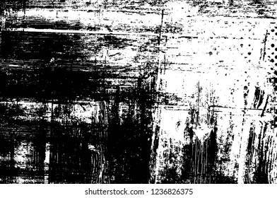Grunge overlay layer. Abstract black and white vector background. Monochrome vintage surface with dirty pattern in cracks, spots, dots. Old wall in dark horror style design