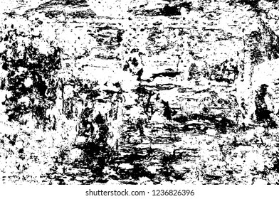 Grunge overlay layer. Abstract black and white vector background. Monochrome vintage surface with dirty pattern in cracks, spots, dots. Old wall in dark horror style design