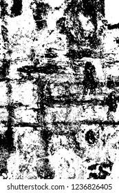 Grunge overlay layer. Abstract black and white vector background. Monochrome vintage surface with dirty pattern in cracks, spots, dots. Old wall in dark horror style design