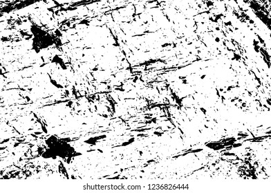 Grunge overlay layer. Abstract black and white vector background. Monochrome vintage surface with dirty pattern in cracks, spots, dots. Old wall in dark horror style design