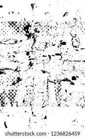 Grunge overlay layer. Abstract black and white vector background. Monochrome vintage surface with dirty pattern in cracks, spots, dots. Old wall in dark horror style design