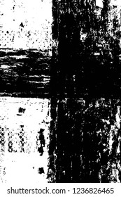 Grunge overlay layer. Abstract black and white vector background. Monochrome vintage surface with dirty pattern in cracks, spots, dots. Old wall in dark horror style design