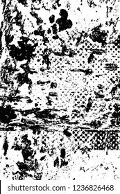 Grunge overlay layer. Abstract black and white vector background. Monochrome vintage surface with dirty pattern in cracks, spots, dots. Old wall in dark horror style design
