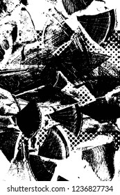 Grunge overlay layer. Abstract black and white vector background. Monochrome vintage surface with dirty pattern in cracks, spots, dots. Old wall in dark horror style design