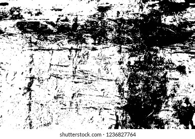Grunge overlay layer. Abstract black and white vector background. Monochrome vintage surface with dirty pattern in cracks, spots, dots. Old wall in dark horror style design
