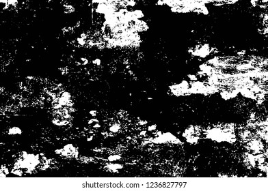 Grunge overlay layer. Abstract black and white vector background. Monochrome vintage surface with dirty pattern in cracks, spots, dots. Old wall in dark horror style design