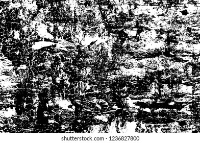 Grunge overlay layer. Abstract black and white vector background. Monochrome vintage surface with dirty pattern in cracks, spots, dots. Old wall in dark horror style design