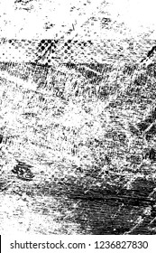 Grunge overlay layer. Abstract black and white vector background. Monochrome vintage surface with dirty pattern in cracks, spots, dots. Old wall in dark horror style design