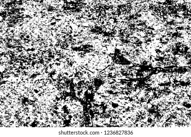 Grunge overlay layer. Abstract black and white vector background. Monochrome vintage surface with dirty pattern in cracks, spots, dots. Old wall in dark horror style design