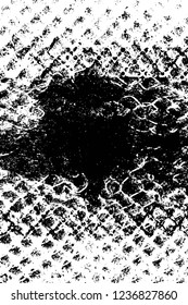 Grunge overlay layer. Abstract black and white vector background. Monochrome vintage surface with dirty pattern in cracks, spots, dots. Old wall in dark horror style design