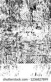 Grunge overlay layer. Abstract black and white vector background. Monochrome vintage surface with dirty pattern in cracks, spots, dots. Old wall in dark horror style design