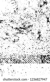 Grunge overlay layer. Abstract black and white vector background. Monochrome vintage surface with dirty pattern in cracks, spots, dots. Old wall in dark horror style design