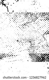 Grunge overlay layer. Abstract black and white vector background. Monochrome vintage surface with dirty pattern in cracks, spots, dots. Old wall in dark horror style design
