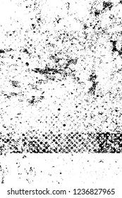 Grunge overlay layer. Abstract black and white vector background. Monochrome vintage surface with dirty pattern in cracks, spots, dots. Old wall in dark horror style design