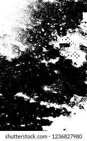 Grunge overlay layer. Abstract black and white vector background. Monochrome vintage surface with dirty pattern in cracks, spots, dots. Old wall in dark horror style design