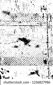 Grunge overlay layer. Abstract black and white vector background. Monochrome vintage surface with dirty pattern in cracks, spots, dots. Old wall in dark horror style design