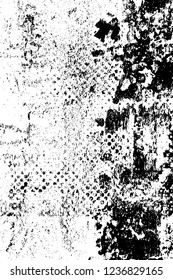 Grunge overlay layer. Abstract black and white vector background. Monochrome vintage surface with dirty pattern in cracks, spots, dots. Old wall in dark horror style design