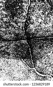 Grunge overlay layer. Abstract black and white vector background. Monochrome vintage surface with dirty pattern in cracks, spots, dots. Old wall in dark horror style design