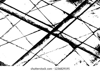 Grunge overlay layer. Abstract black and white vector background. Monochrome vintage surface with dirty pattern in cracks, spots, dots. Old wall in dark horror style design
