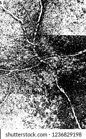 Grunge overlay layer. Abstract black and white vector background. Monochrome vintage surface with dirty pattern in cracks, spots, dots. Old wall in dark horror style design