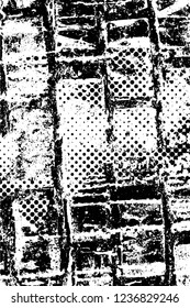 Grunge overlay layer. Abstract black and white vector background. Monochrome vintage surface with dirty pattern in cracks, spots, dots. Old wall in dark horror style design